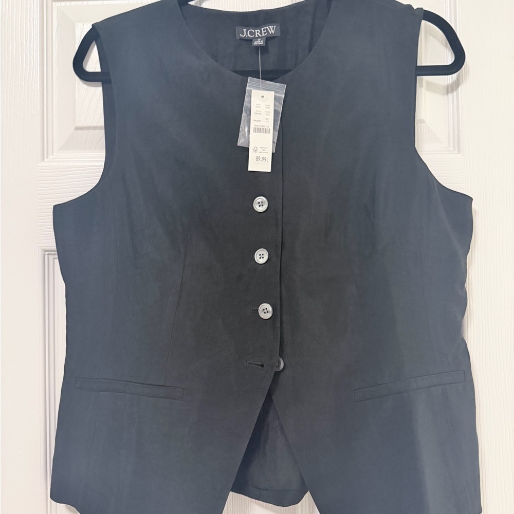 J. Crew Black Sleeveless Button-Front Vest